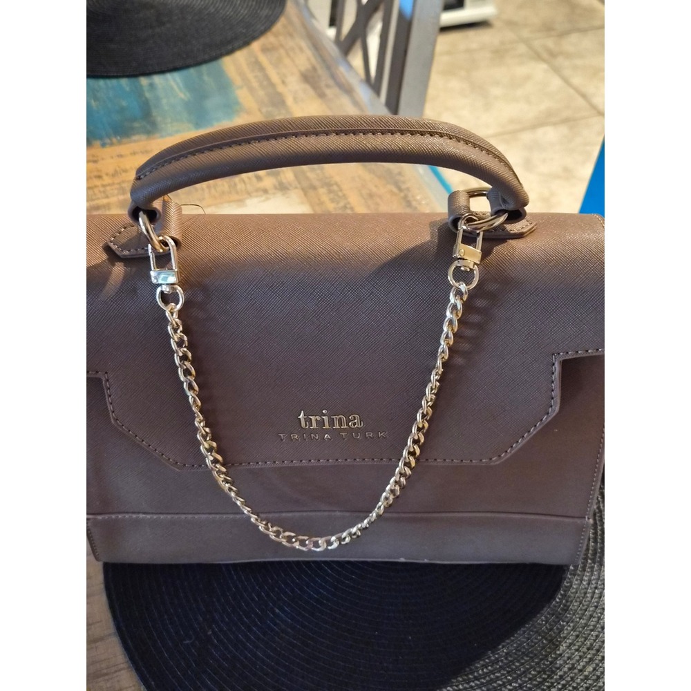 Trina Turk Khaki Vegan Leather Top Handle‎ Satchel Detachable Strap TTT-2008 NEW